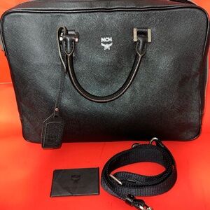 MCM Black Leather Briefcase/Laptop Bag